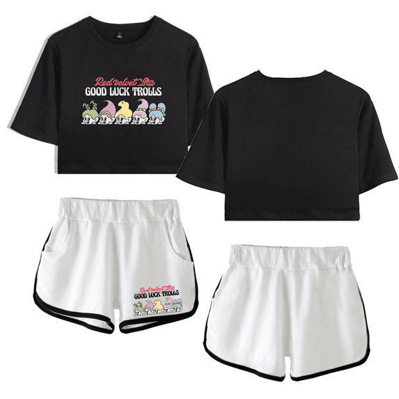 Red Velvet Merch Good Luck Trolls Crop Top T-shirt With Shorts T Shirt Women Girls Short Sleeve Tees Merch