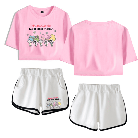 Red Velvet Merch Good Luck Trolls Flowers Crop Top T-shirt With Shorts T Shirt Women Girls Short Sleeve Tees Merch