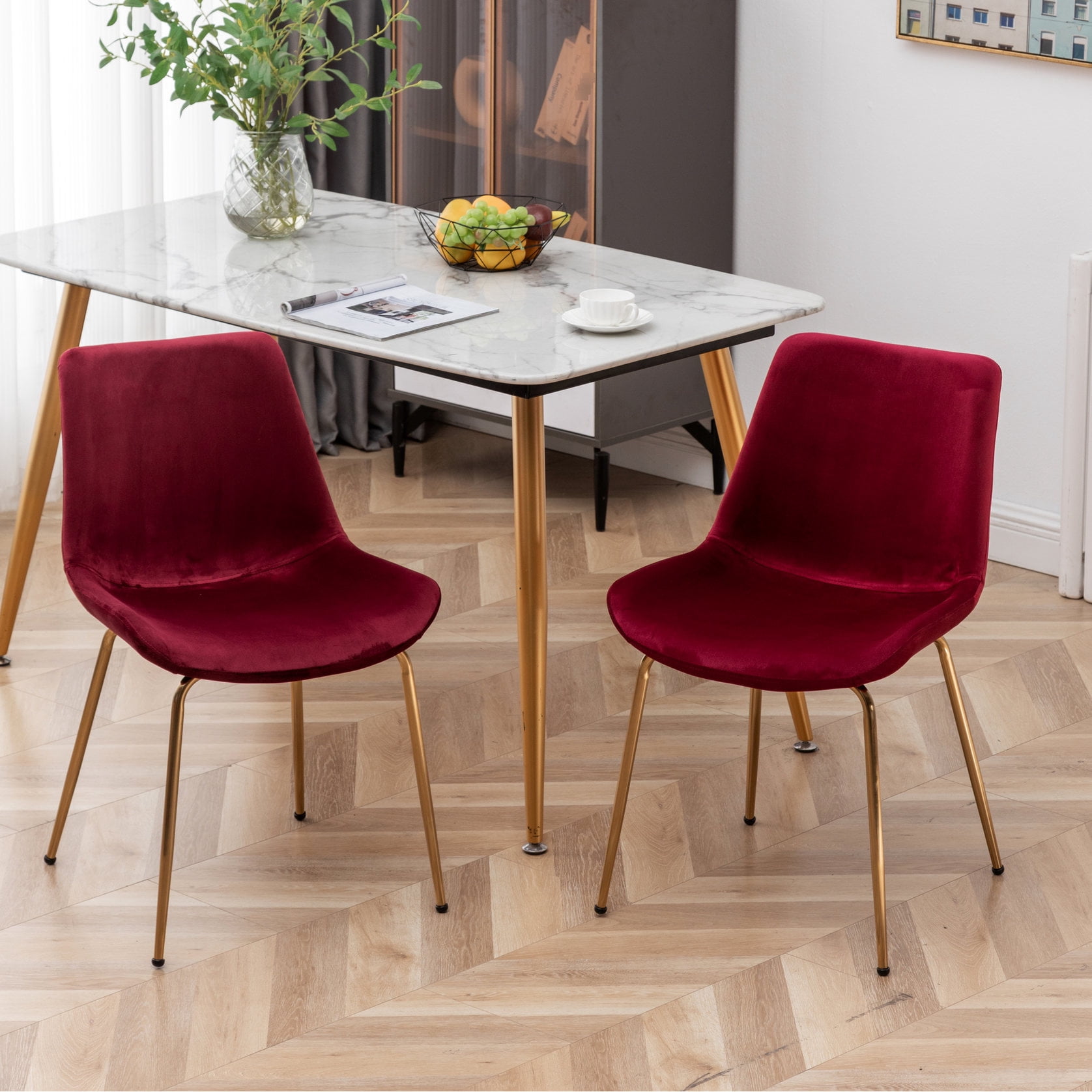 Red Velvet Modern Dining Chair Set of 2 | Durable Frame, Soft Seat ...