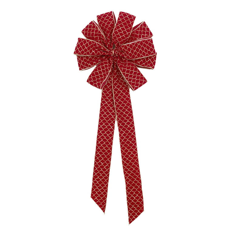 Red Christmas Bow - Purl Stitch Edge - 10 Loop - 2 Pack
