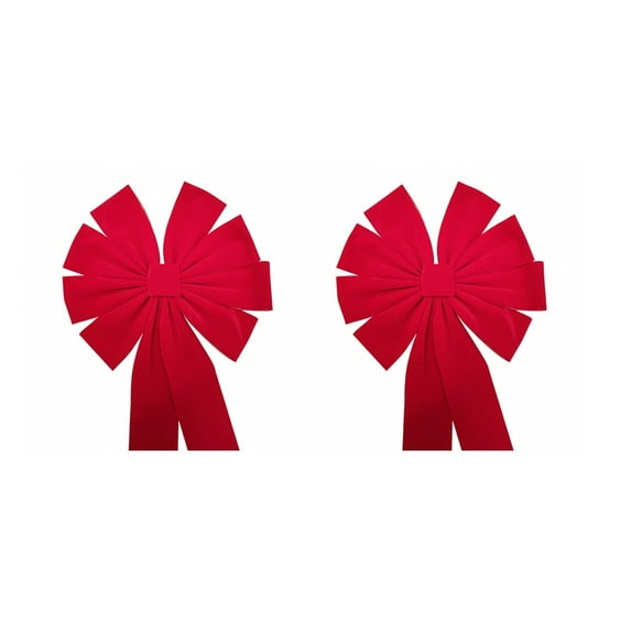 Red Velvet Outdoor Christmas Bows by Old Glory Bunting. 2-Pack. 8 Loop Plain Edge Xmas Holiday Bows Home Decor - 10" Bow with 14" Tail. Free Shipping Available!