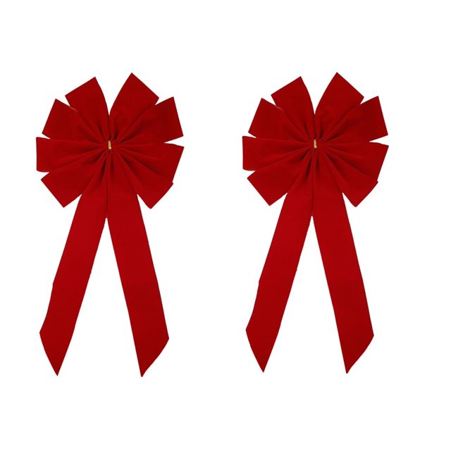 Red Velvet Outdoor Christmas Bows by Old Glory Bunting. 2Pack. 8 Loop Plain Edge Xmas Holiday