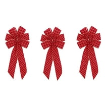 Red Velvet Outdoor Christmas Bows by Old Glory Bunting. 3-Pack! 6 Loop Fancy Gold Smocking Design with Gold Metallic Wired Purl Edge Xmas Holiday Bows. 9" Bow with 11" Tail. Free Shipping Available!
