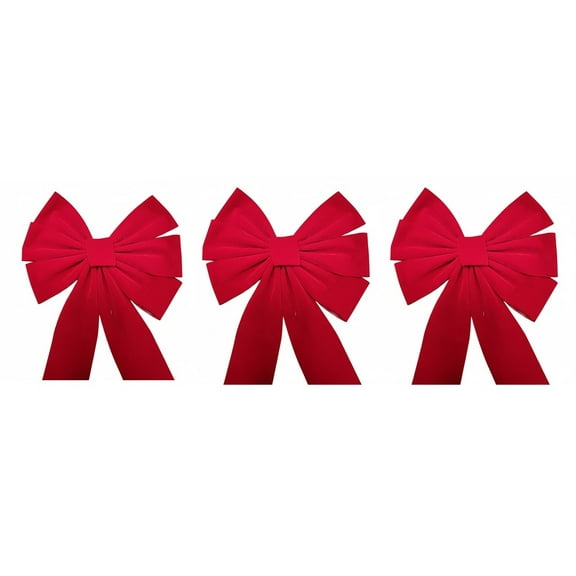 Red Velvet Outdoor Christmas Bows by Old Glory Bunting. 3-Pack! 6 Loop Plain Edge Xmas Holiday Bows Home Decor - 9" Bow with 11" Tail