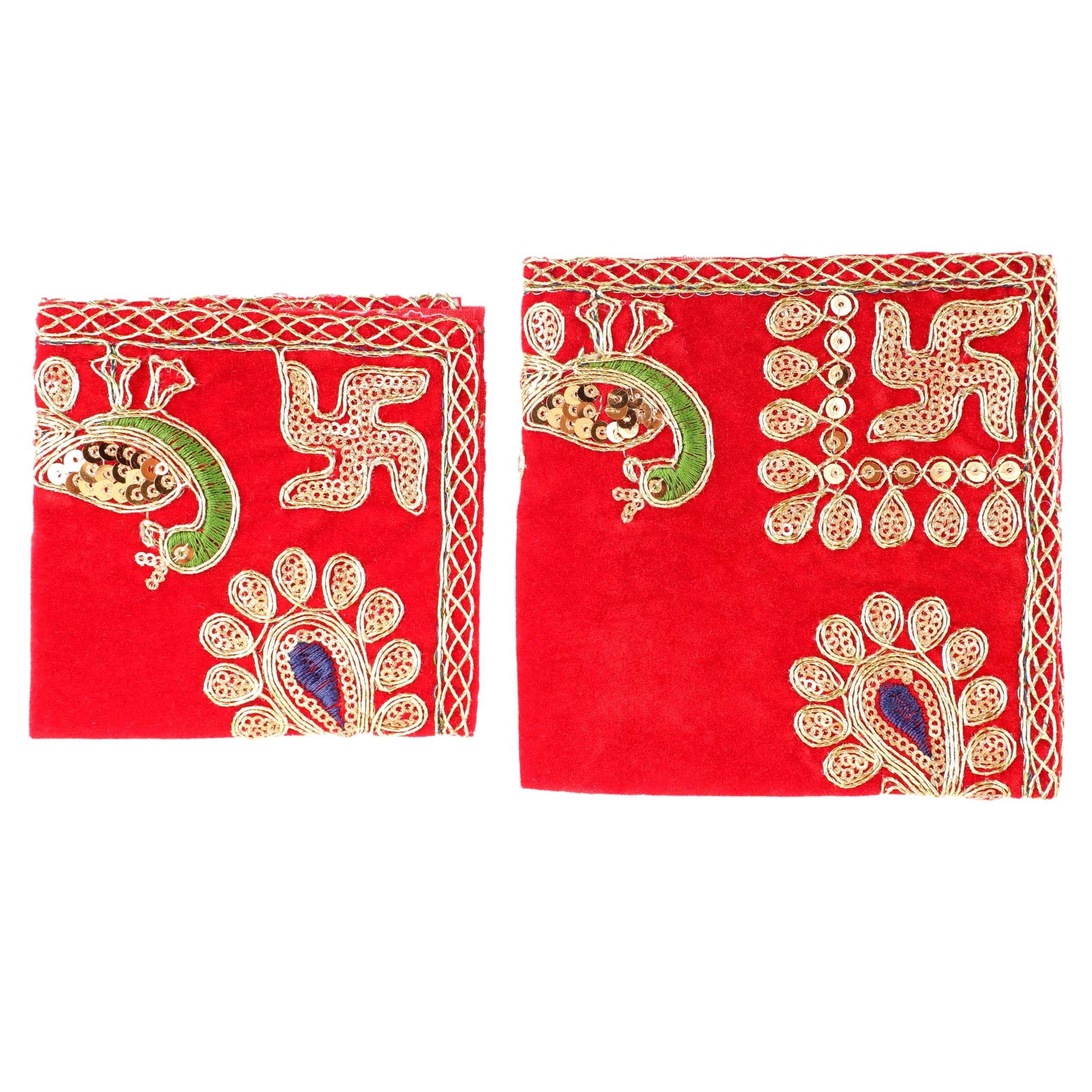 Set of 2 Velvet Pooja Mat Aasan Decorative Puja Cloth Item for Multipurpose Puja Indian Traditional Festival Diwali Decorations Pooja Items Home Office Decor Article (Large:-9"X9")(Small:-7"X7")