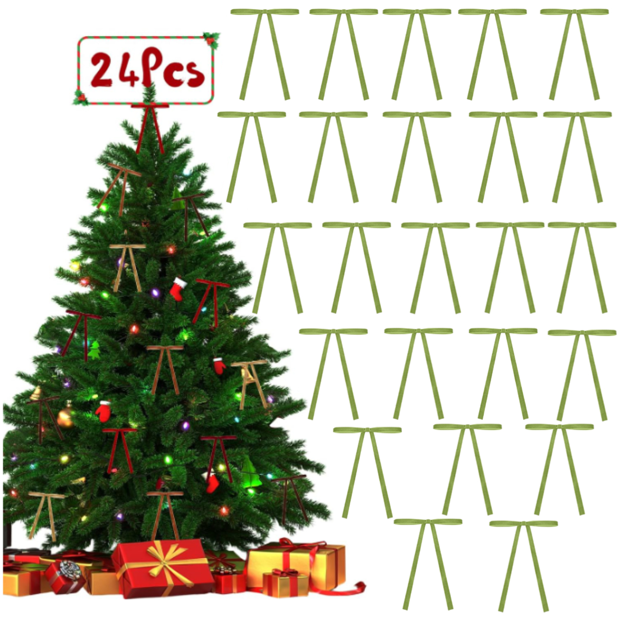 Red Velvet Ribbon Bows for Christmas Tree 24 PCS Bow Tree Topper 5x7 ...