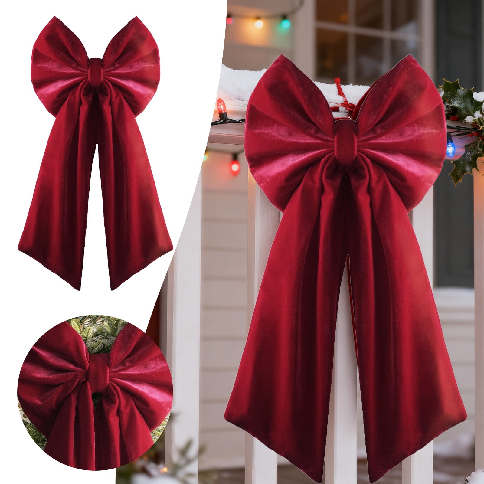 Red Velvet Ribbon Bows Christmas Tree Decorations 35.4x17.7Inch Elegant ...