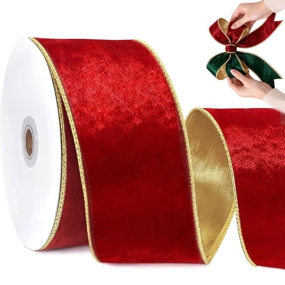 Vevlet Red Red Velvet Ribbon Wired 2.5 Inch, Christmas Ribbon Wired, Reversible ...