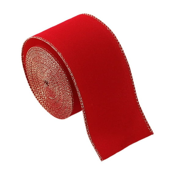 Red Velvet Ribbon Wired Christmas Tree Ribbons with Gold Edge for Gift Wrapping Indoor Outdoor Bows Xmas Trees Decoration Trimmings Gifts Wreaths Home Decor Tree Topper