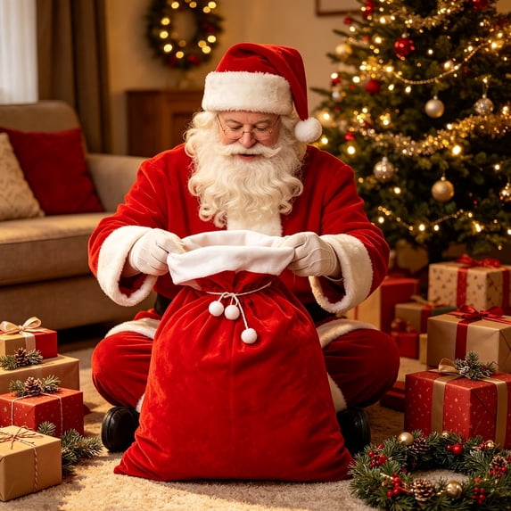 Red Velvet Santa Gift Sack 19.69 x 27.56 Inch with White Faux Fur Trim Drawstring Christmas Holiday Gift Bag