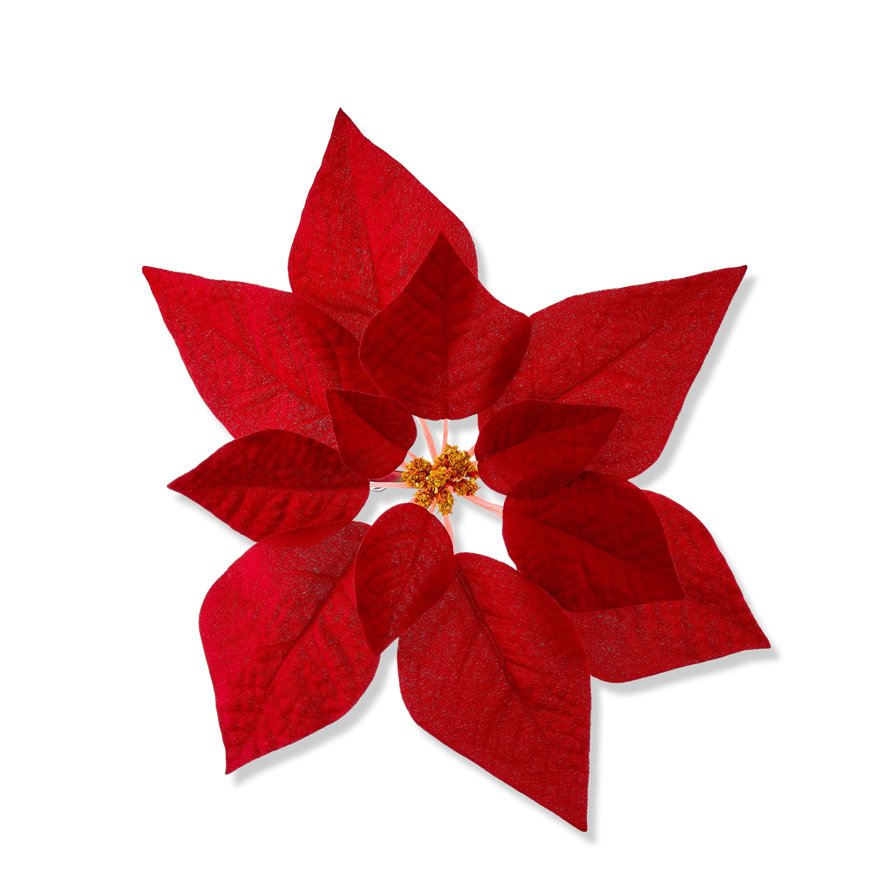 Red Velvet with Natural Center Poinsettia Clip Ornament,  Polyester, 11 in, by Holiday Time