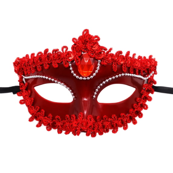 Red Venetian Masquerade Mask for Women 7 X 4 Inch Rhinestone Inlaid Lace Trim Mask for Masquerade Party Halloween Mardi Gras Accessory 1 Pack