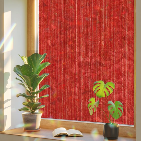 Red Vertical Lines Window Privacy Film, Country Rustic Solid Red Ribbed Texture Stained Glass Rainbow Film Decorative Window Clings, Static Cling Sun Blocking Stickers 17.7" x 39.3"
