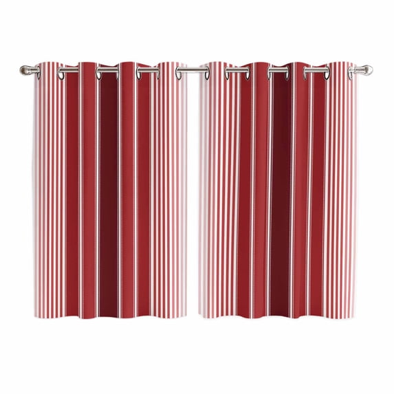 Red Vertical Striped Kitchen Curtains 63 Inch Length, Farmhouse Minimalist Abstract Lines Grommet Top Bedroom Living Room Curtains, Light Filtering Cafe Curtain Drapes 2 Panels Set 104''x63''