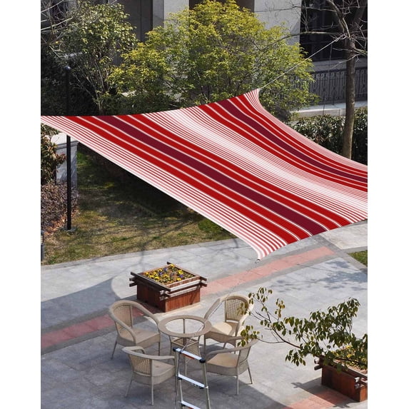 Red Vertical Striped Sun Shade Sail 14'x18' Rectangle Outdoor Shade Canopy, Farmhouse Minimalist Abstract Lines Porch Shades Outdoor Sun Blocking Screen, Sunshade Cloth Covers for Patio/Deck/Garden