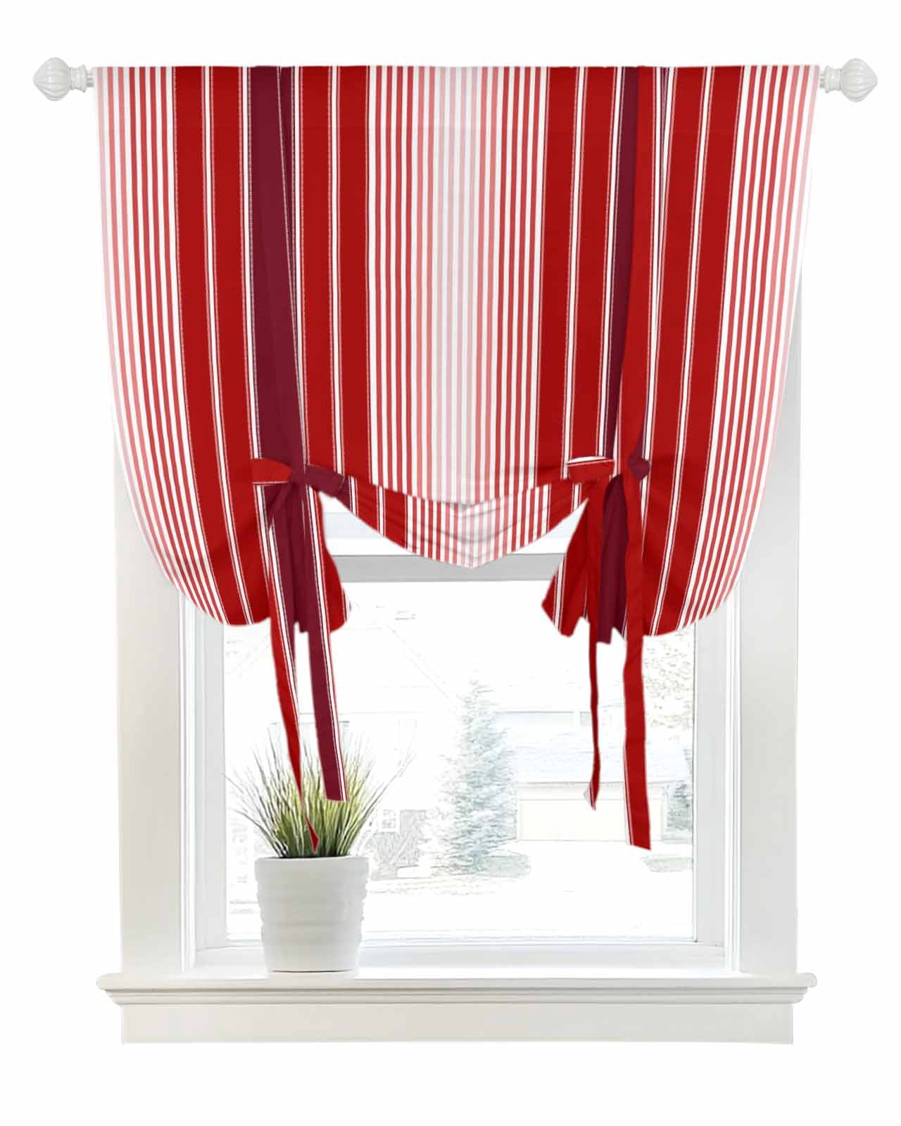Red Vertical Striped Tie Up Curtains For Window Thermal Insulated Photo Inspiration