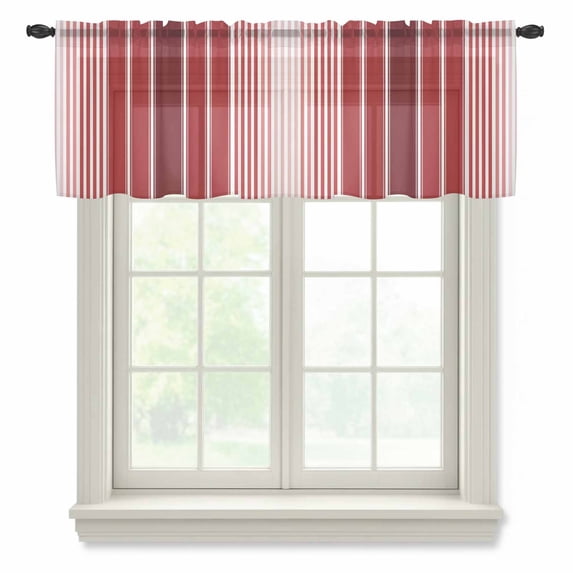 Red Vertical Striped Valance Curtains for Kitchen/Living Room/Bathroom/Bedroom Window, Rod Pocket Small Topper Half Short Window Curtains Sheer Scarf, Farmhouse Minimalist Abstract Lines 42"x18"