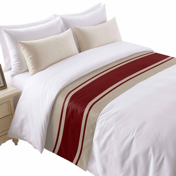 Red Vertical Stripes Bed Runner for Queen Size Bed, Abstract Vintage Linen Texture Minimalist Soft Bedding Scarf Bedding Protector Slipcover Sofa Throw for Bedroom Hotel Guesthouse