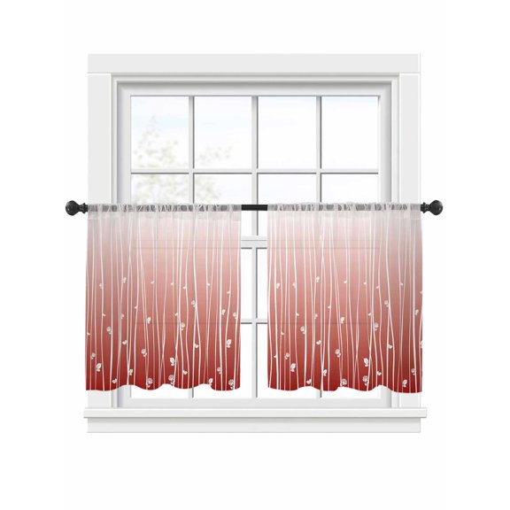Red Vertical Wave Lines Sheer Curtains 2 Panels Set Flower Gradient Minimalist Texture Sheer Window Curtains Light Filtering Rod Pocket Voile Drapes for Bedroom Living Room 52"x54"