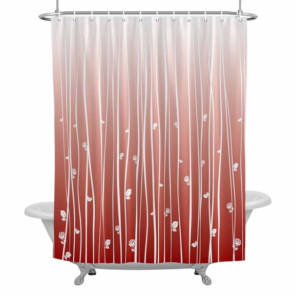 Red Vertical Wave Lines Shower Curtain for Bathroom, Flower Gradient Minimalist Texture Waterproof Cloth Fabric Bathroom Accessories Set with 12 Rust Proof Plastic Hooks, 72"x72"