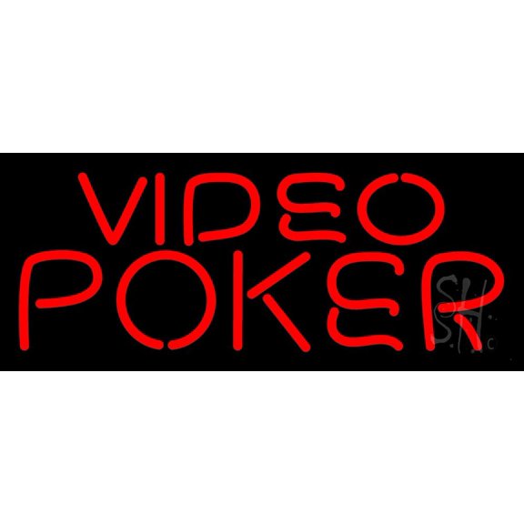 Red Video Poker LED Neon Sign 6 x 15 - inches, Black Square Cut Acrylic Backing, with Dimmer - Bright and Premium built indoor LED Neon Sign for wall dcor, arcarde, and storefront.