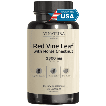 Vinatura Red Vine Leaf Extract - Horse Chestnut, 1300mg/serving - Circulation and Vein Support for Healthy Legs - Helps Blood Flow, Leg Circulation