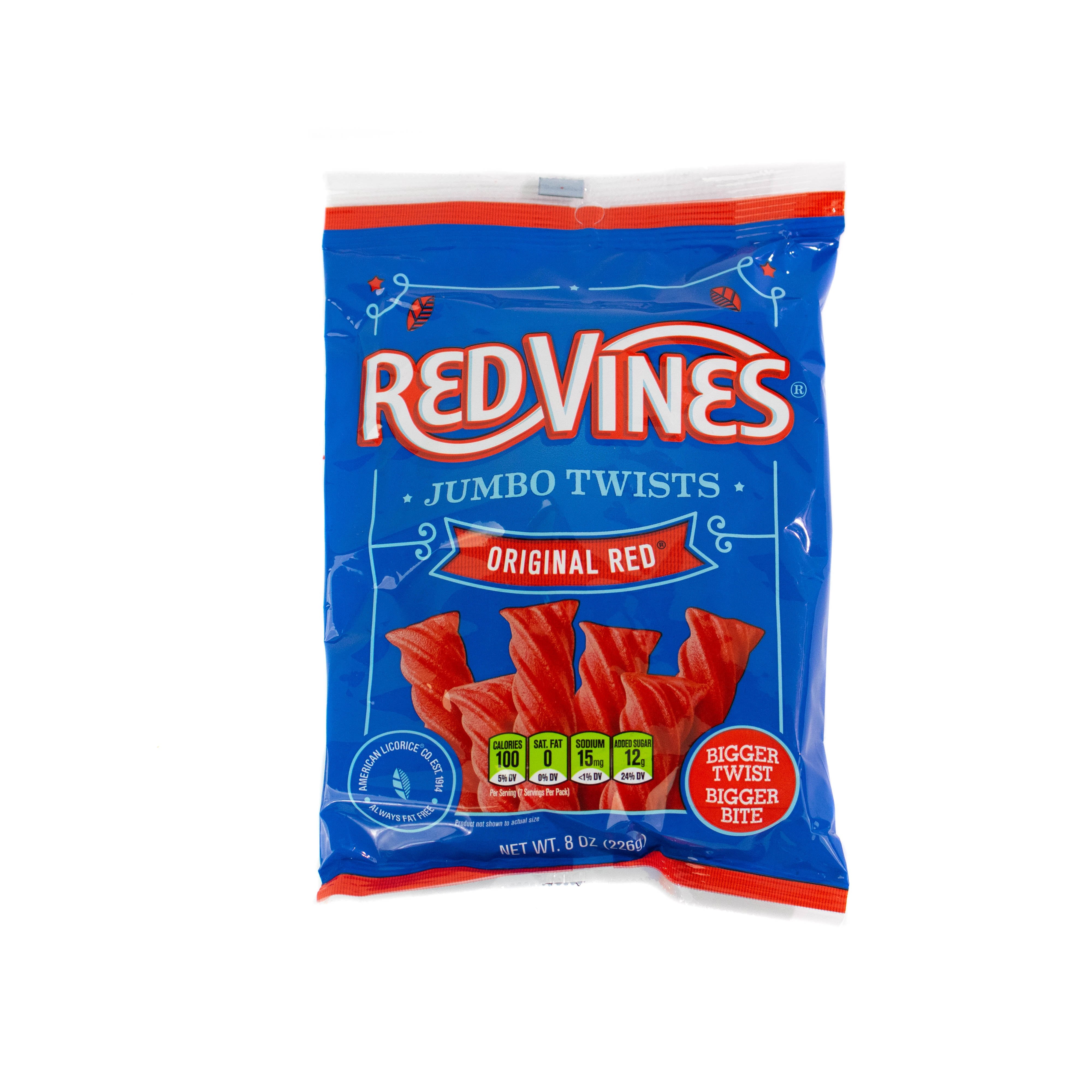 Red Vines Jumbo Twists, Original Red Chewy Candy, 8oz Bag
