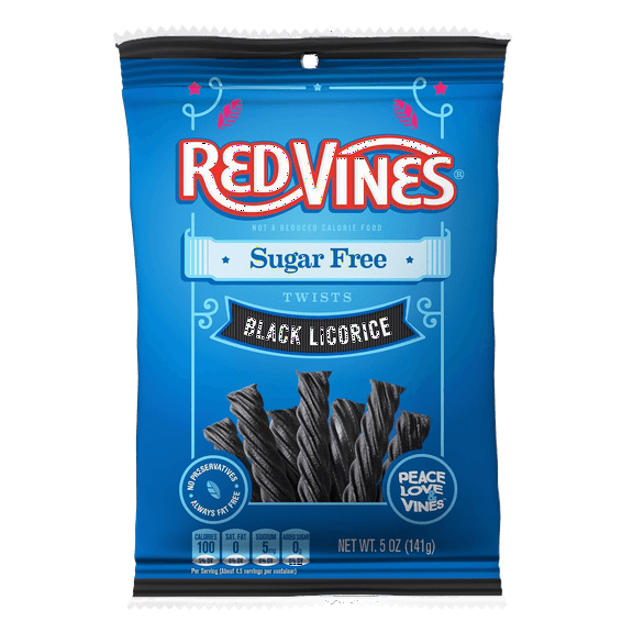 Red Vines Sugar Free Twists, Black Licorice Chewy Candy, 5oz Bag