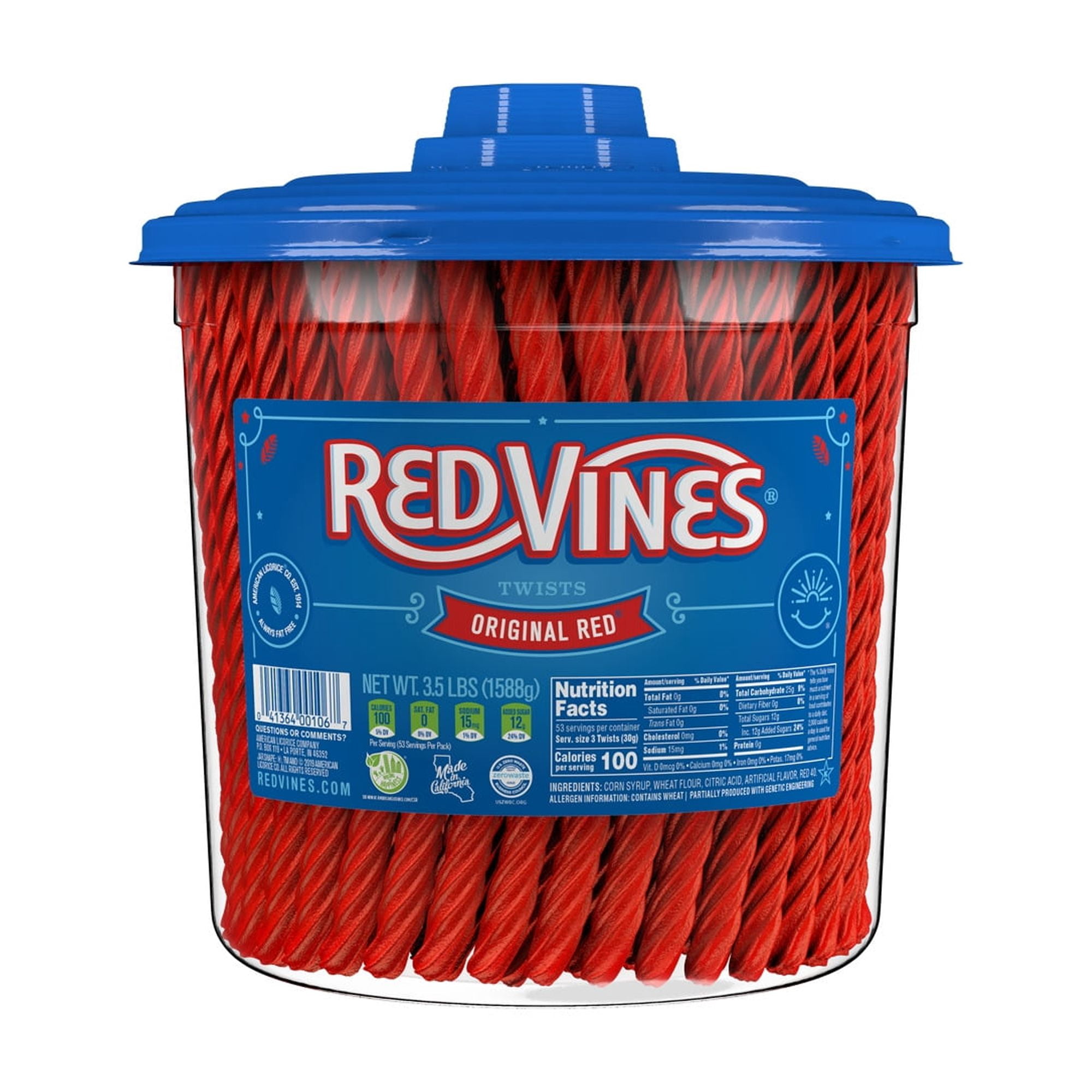 Red Vines Twists Original Red Licorice Candy - 3.5lbs (Pack of 6)