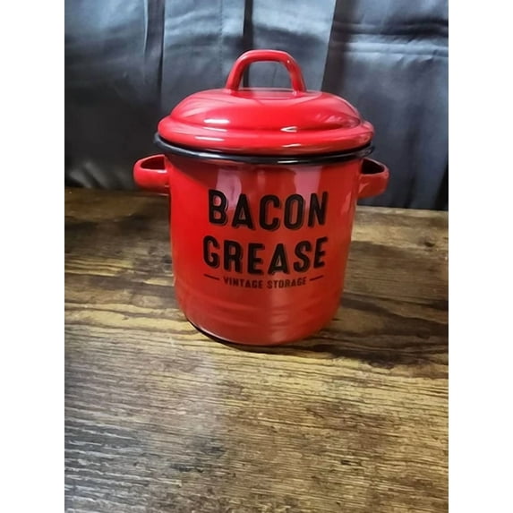 Red Vinstage Style Bacon Grease Container, Enamel, Multi-Purpose Heat Resistant