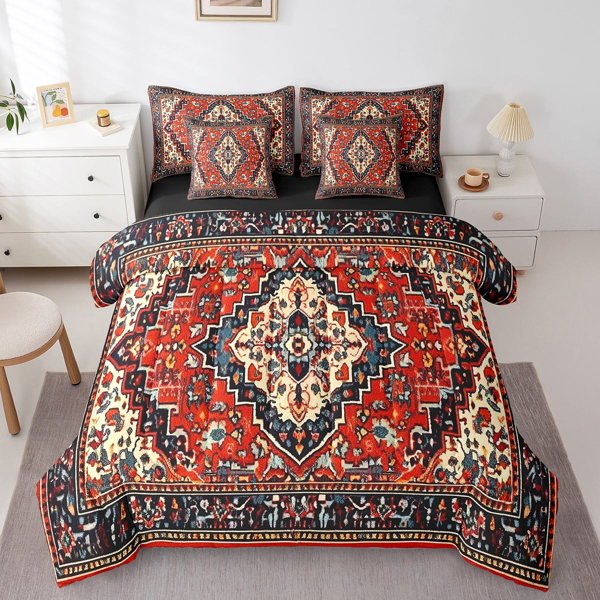 Red Vintage Bedding Comforter Sets Persian Bed in a Bag, Oriental ...