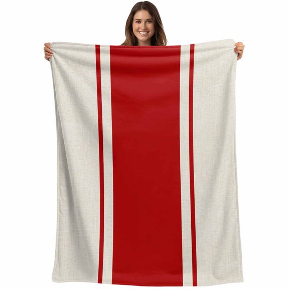 Red Vintage Blanket Soft Cozy Warm Throw Blanket for Couch, Plush Fuzzy Flannel Fleece Blankets for Sofa, Geometric Stripes Simple Lines Bed Blankets Lightweight Gifts for Women, 30"x40"