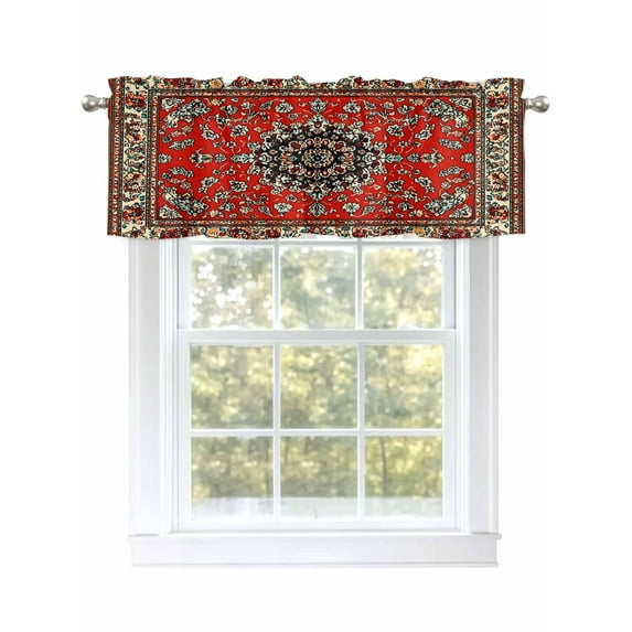 Red Vintage Boho Valances for Windows Luxury Traditional Tribal Art Rod Pocket Curtains Valance Short Window Treatment Drapes for Living Room, Bedroom Bathroom 42" W x 12" L