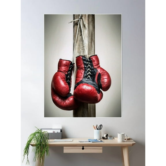 Red, Vintage Boxing Gloves Poster Wall Art, Modern Wall Decor For Living Room Bedroom, 16x24 UNFRAMED