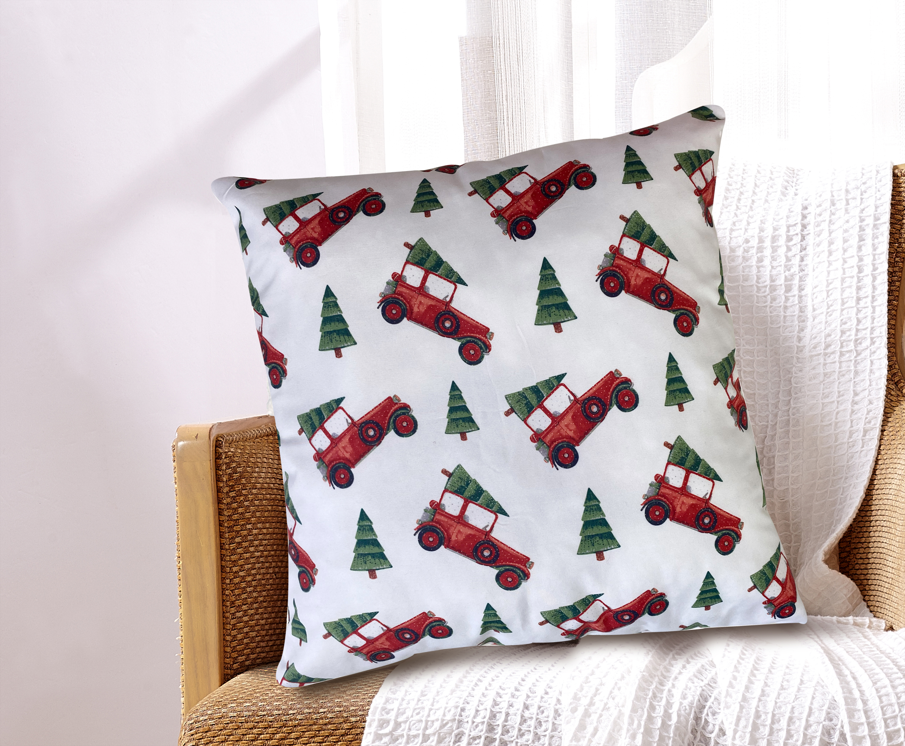 Red Vintage Car Decorative Pillow 18x18