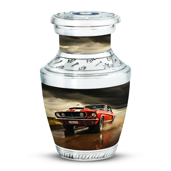 Red Vintage Car on a Stormy Road Cherished Harmony - Miniature Urn for Peaceful Rest - Tiny Memory Keeper - Funeral Urns For Human Ashes - Memorial Urns 3 Inch, 1 Pc
