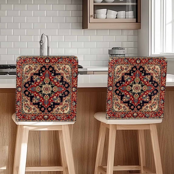 Red Vintage Chair Covers Set of 6 Floral Pattern Ethnic Style Chair Back Covers Stretch Removable Washable Slipcovers Protector for Dining Room Kitchen Party Decor