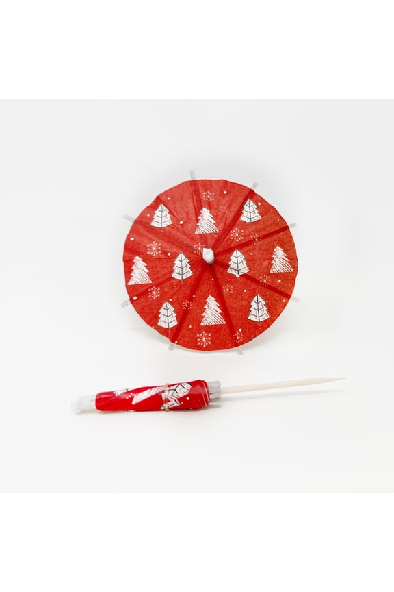 Red Vintage Christmas Tree Paper Drink Umbrella Tiki Luau Party Decor (20/Bag)
