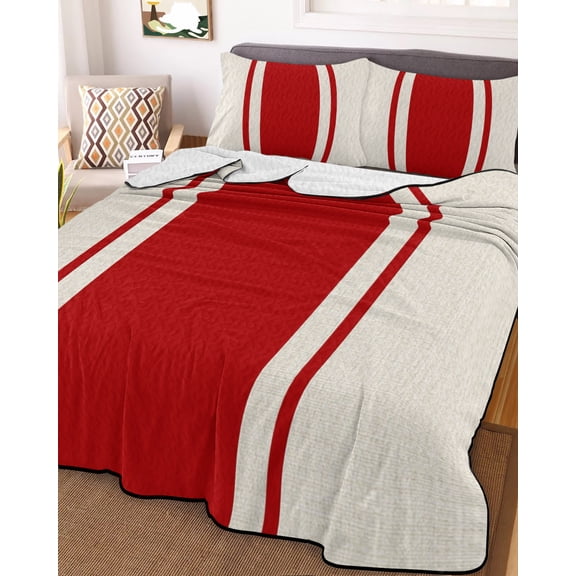 Red Vintage Full Size Down Alternative Comforter, Lightweight Comforter Quilt Bedding Set with Pillow Shams Geometric Stripes Simple Lines All Seasons Bed Comforter Duvet Insert 78"x90"