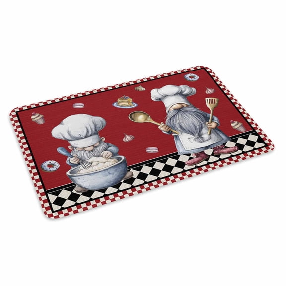 Red Vintage Gnomes Doormat Outdoor Entrance 24"x36", Black Checkered Retro Art Absorb Moisture Dirt Door Mats, Non-Slip Rubber Backing Floor Mats Indoor, Low-Profile Front Door Rugs