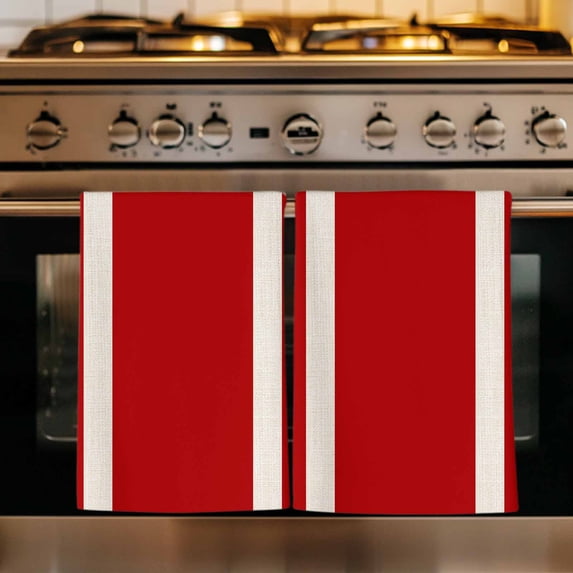 Red Vintage Kitchen Towels Set of 4, Geometric Stripes Simple Lines Absorbent Dish Towels for Kitchen, Microfiber Hand Towel, Quick Drying Tea Towel for Cleaning Decorative Dishcloths