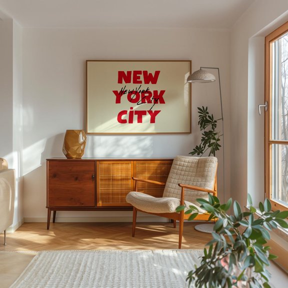 Red Vintage New York City Set Travel Destination Wall Decor Unframed Paper Print