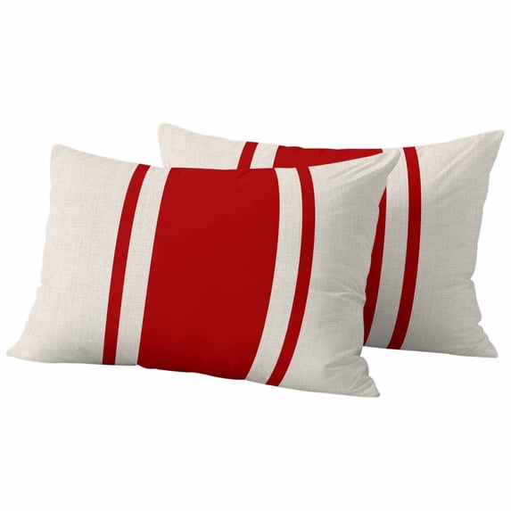 Red Vintage Outdoor Waterproof Pillow Covers, Geometric Stripes Simple Lines Decorative Rectangle Throw Pillowcase Sofa Cushion Sham for Patio/Couch/Chair, 20"x12" 2 Pack