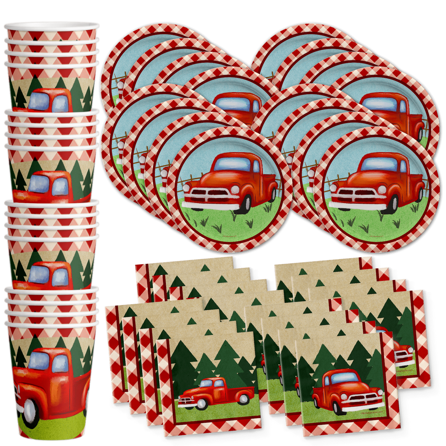 Red Vintage Pickup Truck Birthday Party Supplies Set Plates Napkins