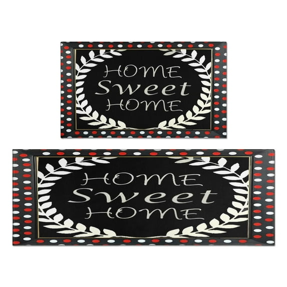 Red Vintage Plaid Text Kitchen Rugs and Mats Sets Of 2,Kitchen Decoration Rugs,Rubber Backing Non-Slip Floor Mat for Sink Washable Waterproof Laundry Room Runner Rugs