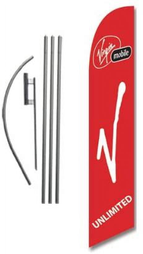 Red Virgin Mobile Advertising Feather Banner Swooper Flag Sign with Flag Pole Kit and Ground Stake