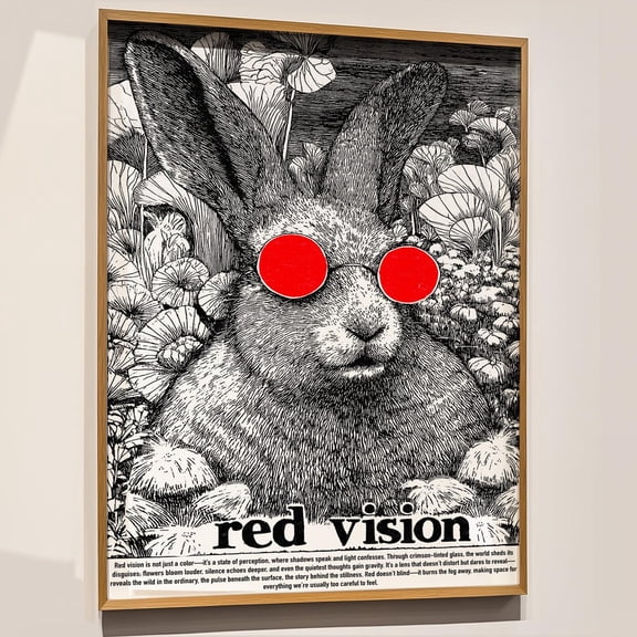 Red Vision Print, Rabbit Print, Surreal Wall Art, Black White Animal Poster, Trendy Quote, Psychedelic Art, Trippy Art Print, Dopamine Decor Wall Art, Modern Wall Decor, 8x12 UNFRAMED