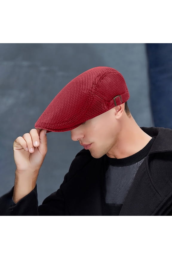 Red Visors Hats Men Breathable Mesh Summer Hat Newsboy Beret Cap Cabbie Flat Cap