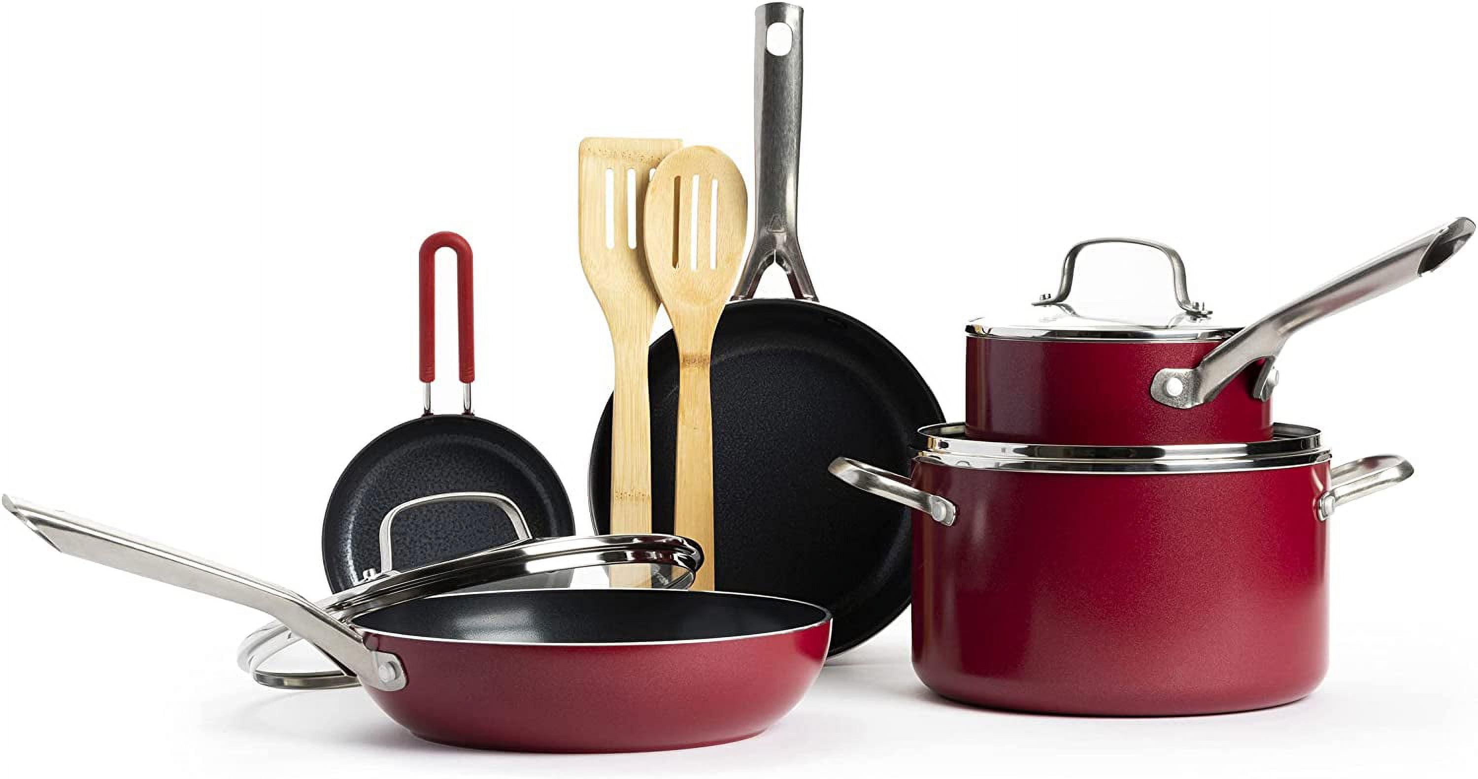 Red Volcano Textured Ceramic Nonstick 12 Piece Cookware Pots and Pans