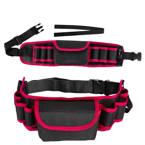 Red Waist Bag for Wallpaper Tools, Home Improvement Hardware & Electrician Repair - Multiple Tool Pockets, Adjustable Belt Strap, Sturdy Waist Pack - for Home Improvement DIYers, Electricians, Repair